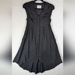 407-Maeve Anthropologie Black Textured High-Low Button Dress